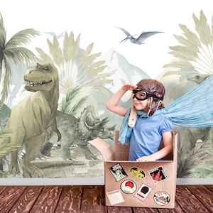 Watercolor Dino Wallpaper for Toddler Boy Nursery Jurassic World Wall Mural Removable Kids  Playroom Self-Adhesive  Peel & Stick