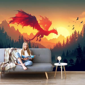 Dragon Wallpaper Peel and Stick Bedroom, Forest Wall Paper Mural ...