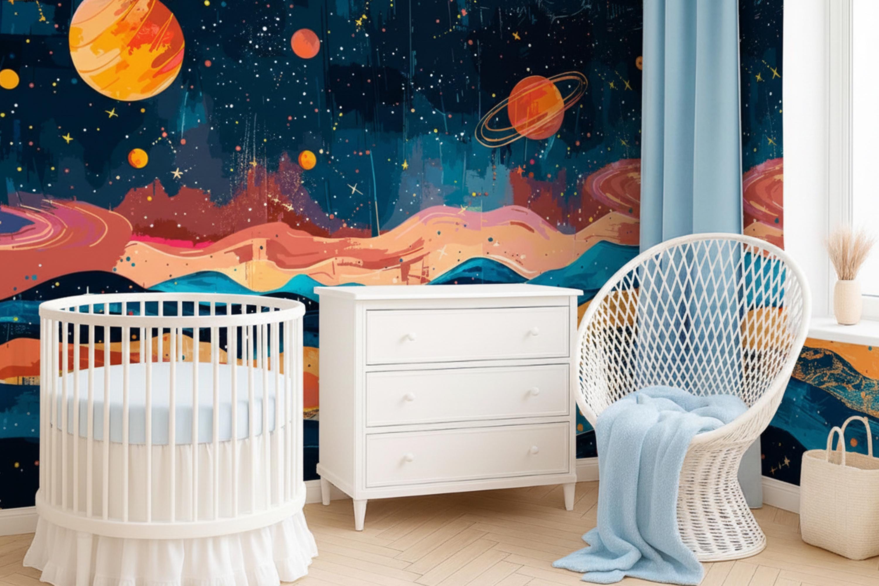 Space Wallpaper Peel and Stick Kids Nursery Wall Decor, Planets Wall ...