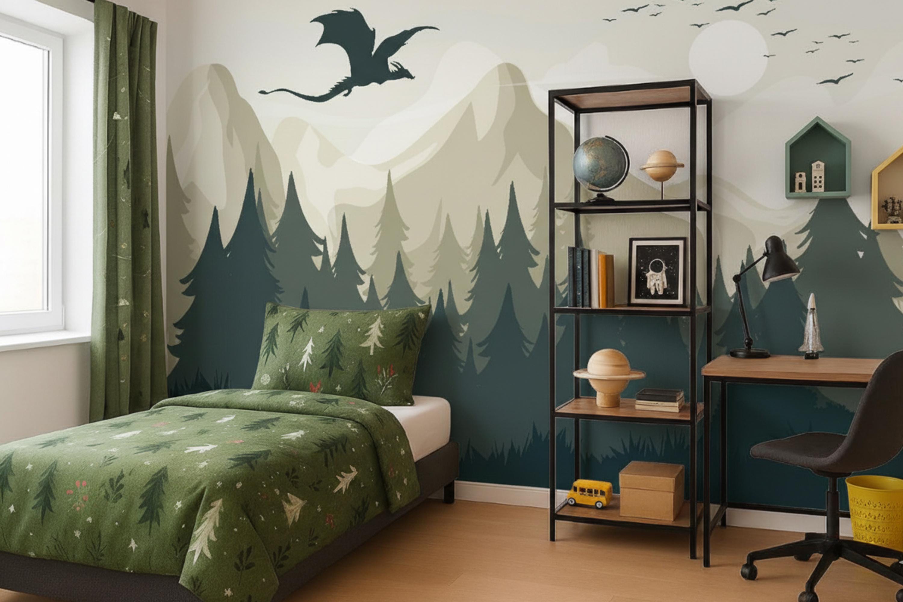 Dragon Wallpaper Peel and Stick Toddler Bedroom, Mountains Landscape ...