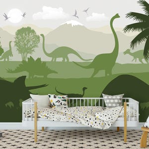 Dinosaur Wallpaper for Boy Nursery Removable / Large Jurassic World Wall Mural Kids Bedroom / Playroom Wallpaper with Mountain Decor image 4