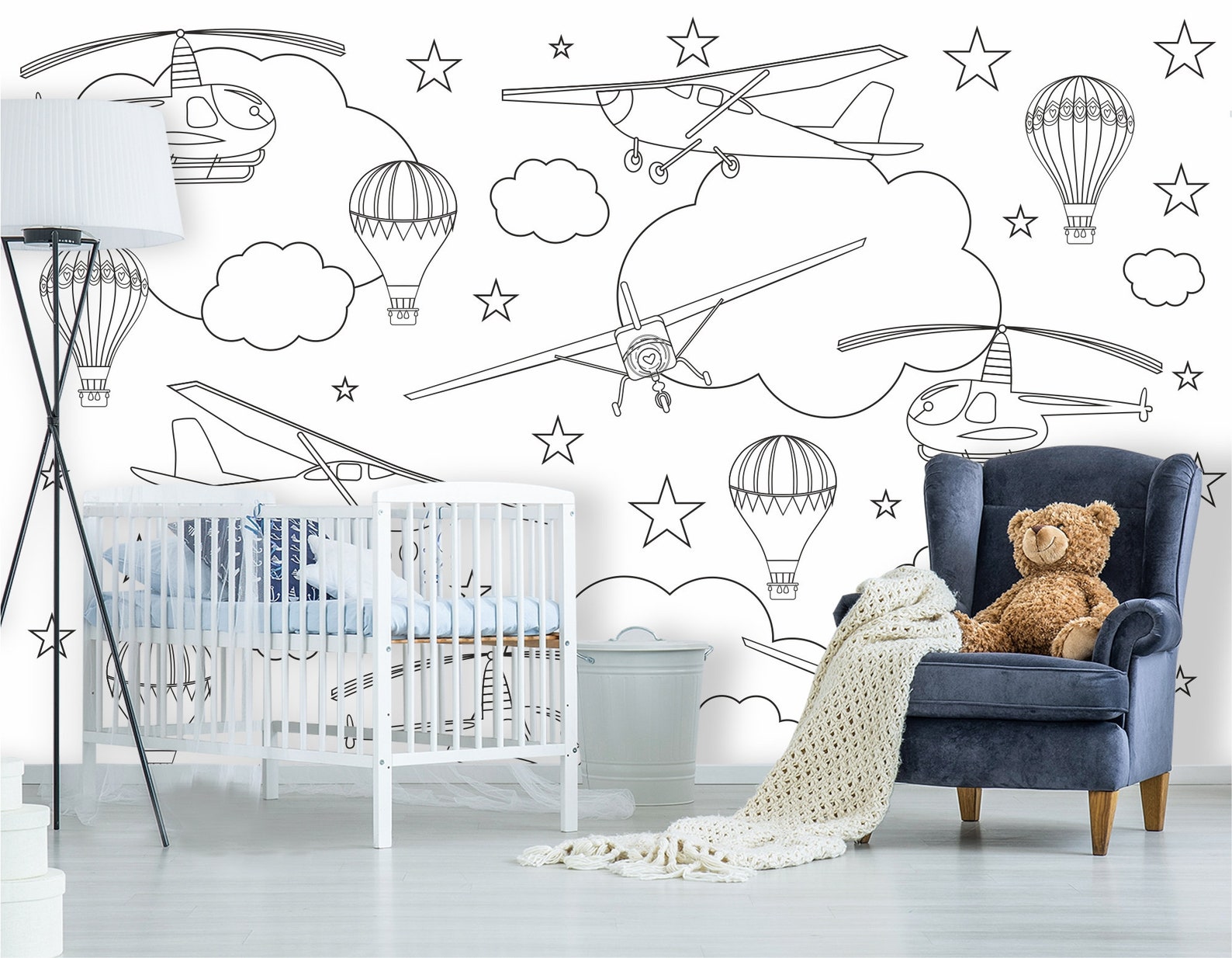Planes Wallpaper Nursery Boy Airplane Wall Mural Self Adhesive Etsy