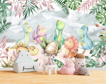 Dinosaur Wallpaper, Nursery Mural - Removable Peel And Stick, Eco Non-Woven, Large Kids Bedroom