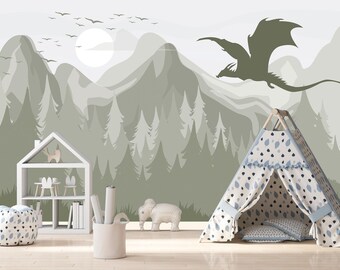 Whimsical Wallpaper Dragon Wallpaper Peel And Stick - Black & White ...