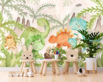 Dinosaur Wallpaper Peel and Stick for Baby Bedroom Removable, Playroom Wall paper Mural, Colorful Wallpaper Personalized Dinosaur Adhesive