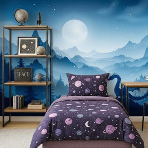 Dragon Wallpaper Peel and Stick Toddler Boy Playroom Blue, Mountain ...