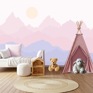 Soft Pink Wallpaper Peel and Stick Girl Nursery Magic Kingdom Princess Castle Theeme Wall Paper Mural Mountain Wallpaper Kids Room Removable
