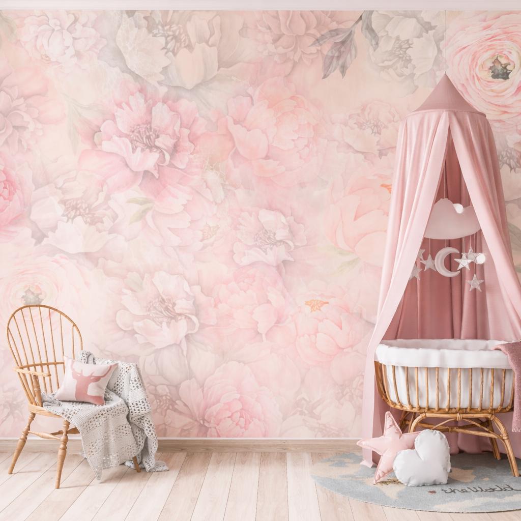 Pink Watercolor Peony Peel and Stick Wallpaper Baby Nursery, Peonies ...