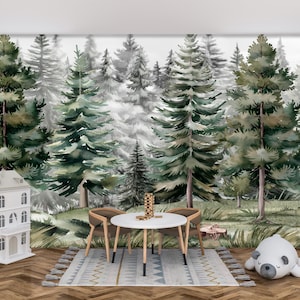 Pastel Forest Wallpaper Bedroom Peel & Stick Removable Watercolor  Forest Wall Mural Nursery Wall paper Kids Room, Magic Forest Decor EM546