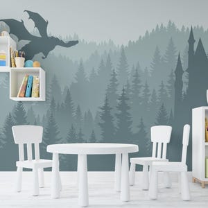 Dragon Wallpaper Green Peel and Stick Toddler Playroom Mountains Landscape Wallpaper Mural  Removable, Forest Wall paper Nursery Adhesive