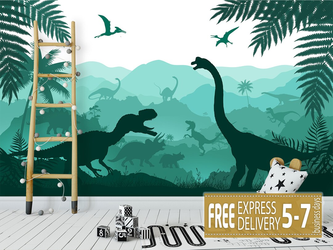 Dinosaur Wallpaper for Toddler Boy Nursery Green Removable Etsy