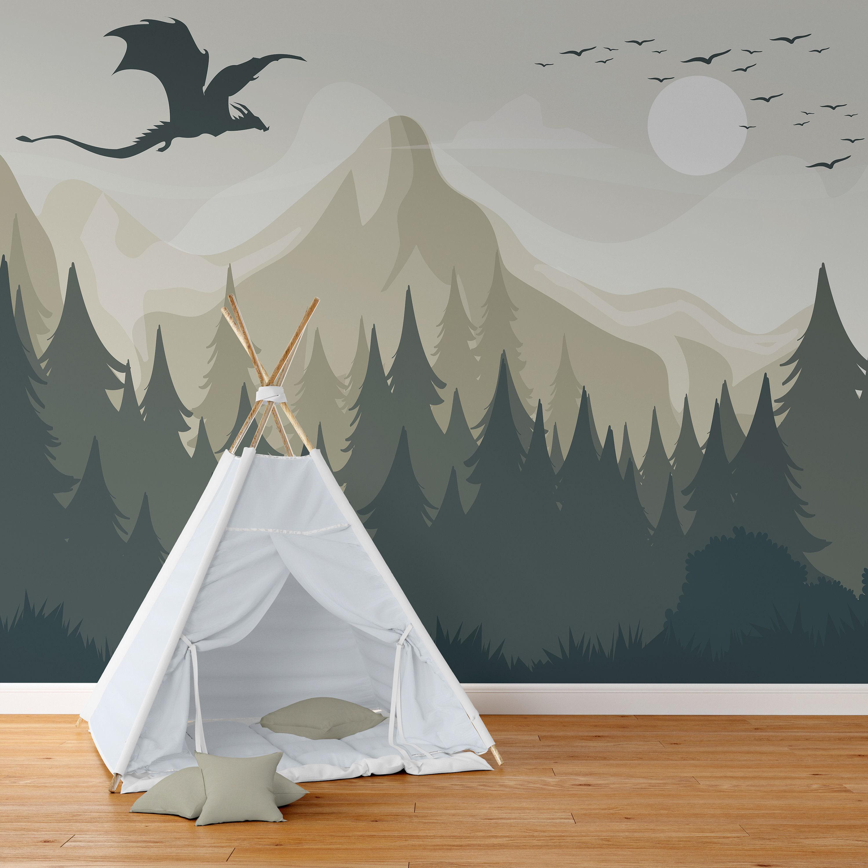 Dragon Wallpaper Peel and Stick Toddler Bedroom, Mountains Landscape ...