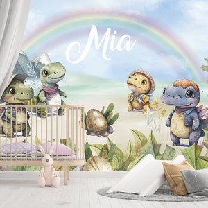 Dinosaur Wallpaper Peel and Stick for Baby Nursery Removable, Rainbow Wall paper Mural, Colorful Wallpaper Personalized Dinosaur Adhesive