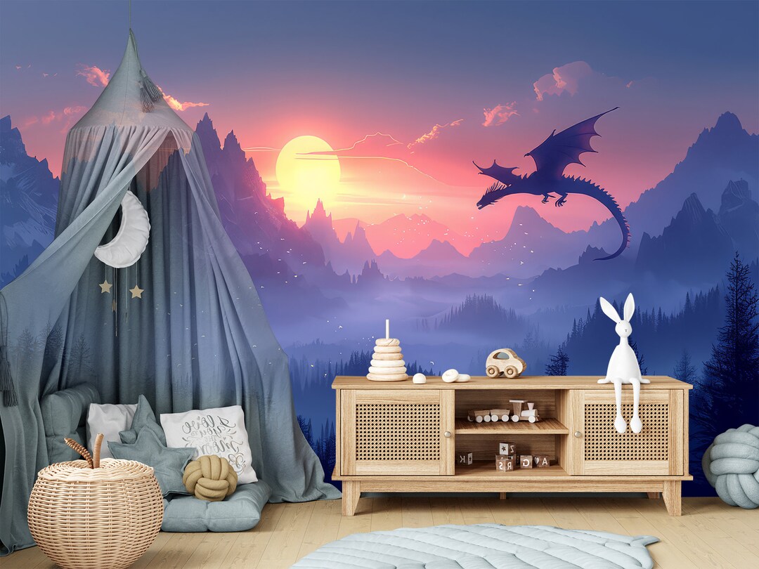 Dragon Wallpaper Peel and Stick Toddler Playroom, Forest Wallpaper Girl ...