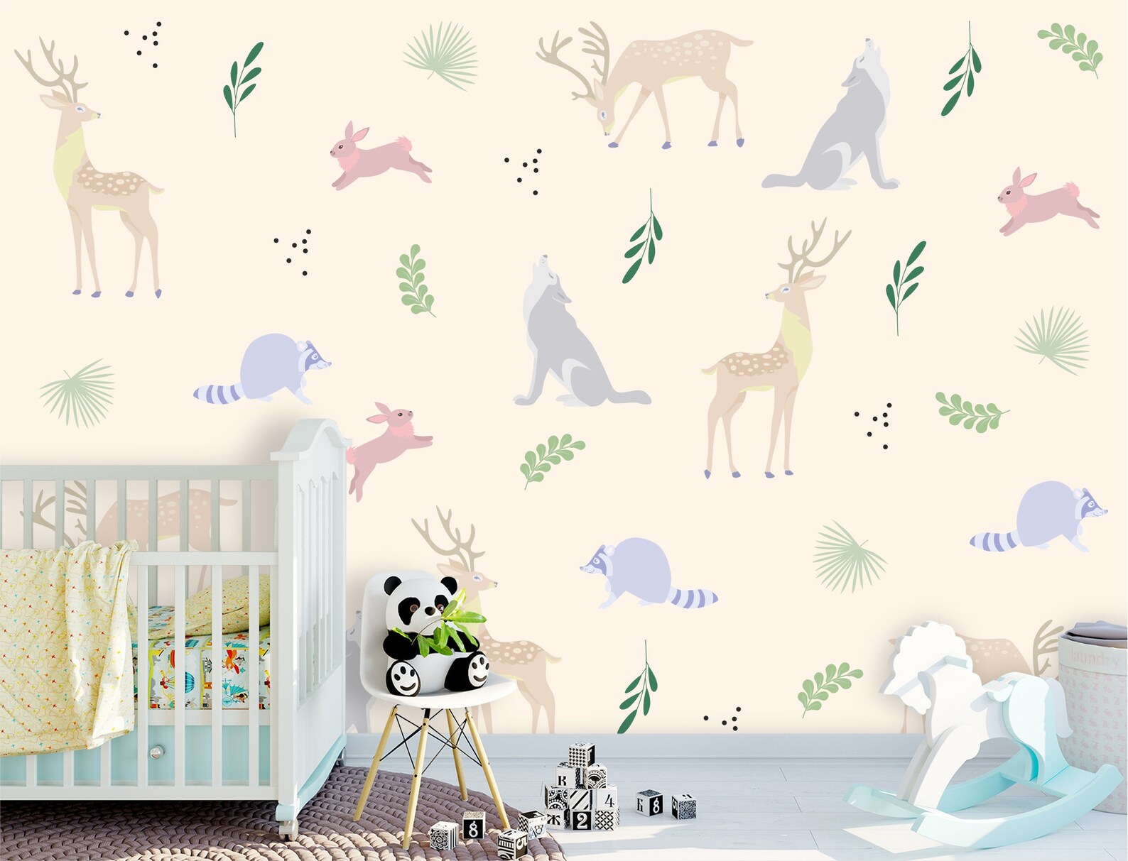 Woodland Wallpaper Kids Nursery Girl Forest Animals Wall - Etsy