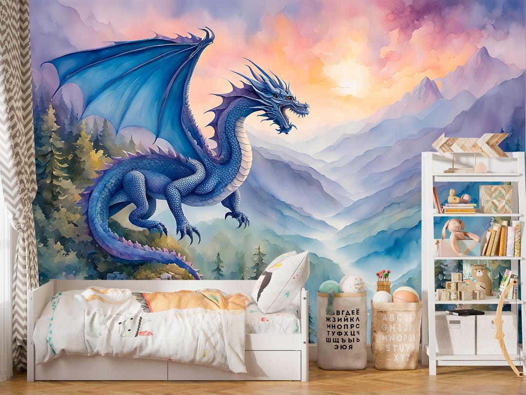 Dragon Wallpaper Peel and Stick Toddler Playroom, Forest Wallpaper Girl ...