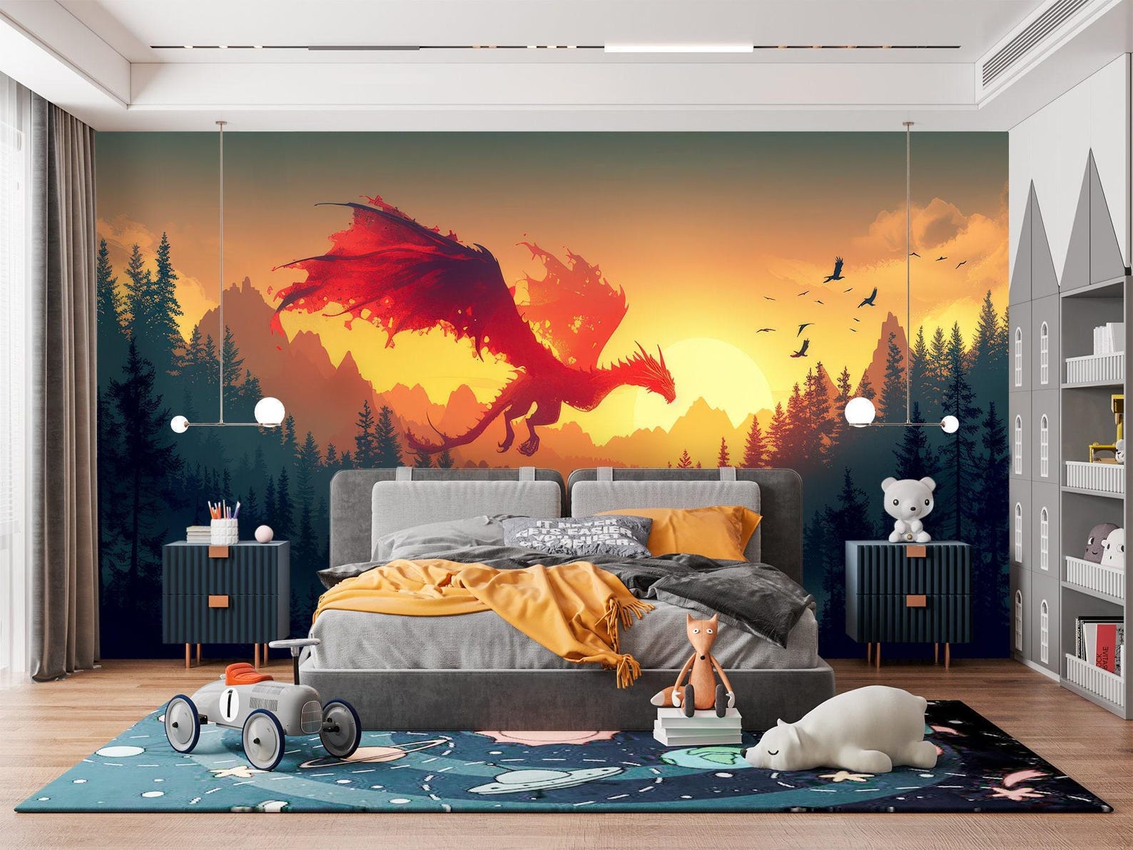 Dragon Wallpaper Peel and Stick Bedroom, Forest Wall Paper Mural ...