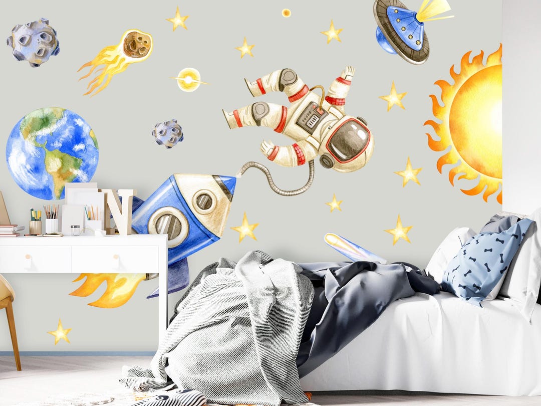 Buy Space Wall Decals for Nursery Watercolor, Cosmic World Kids Room