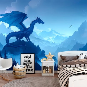 Dragon Wallpaper Peel and Stick Toddler Bedroom, Mountains Landscape ...