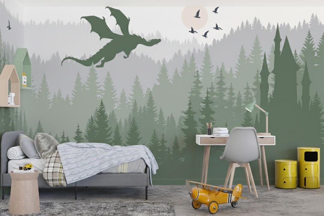 Dragon Wallpaper Mural Kids Room Removable, Mountainwallpaper Peel ...