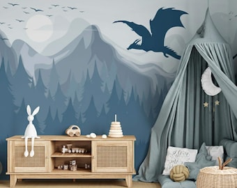 Enchanted Dragon Peel and Stick Wall Mural for Kids Room Removable, Mountain  Wall paper Nursery, Forest Magic  Decor, Fantasy Wall Art