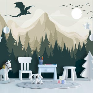 Dragon Wallpaper Peel and Stick Toddler Bedroom, Mountains Landscape ...