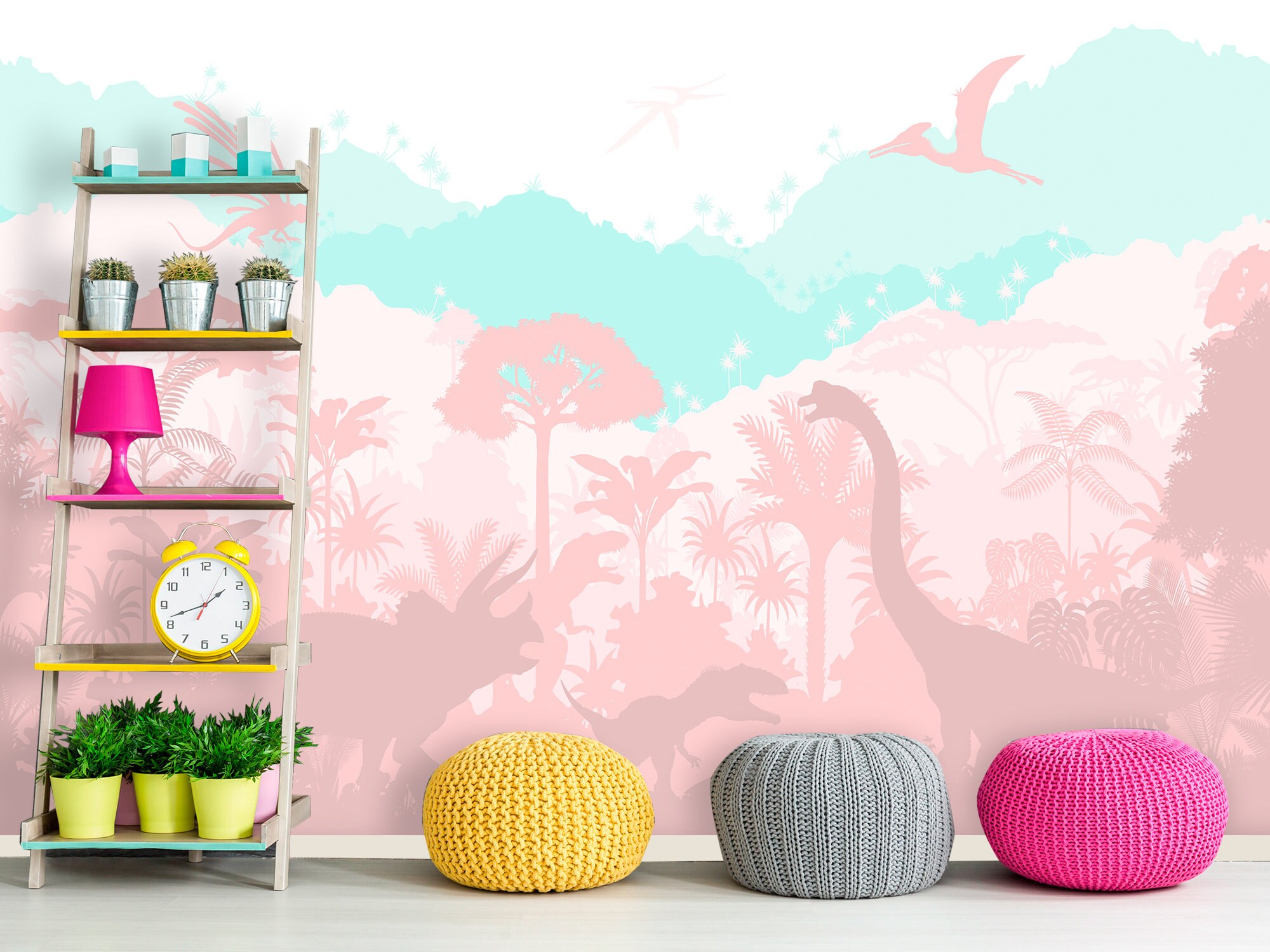 Soft Pastel Pink Dinosaur Wallpaper Girl Nursery Jurassic Etsy