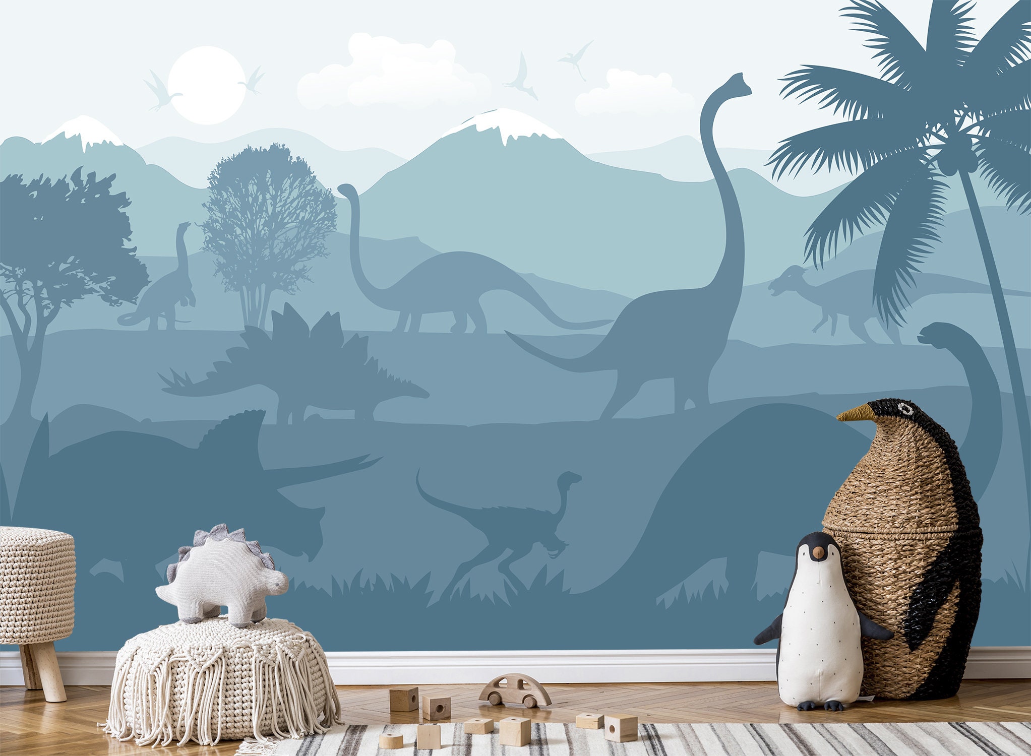 Soft Pastel Blue Dino Wallpaper Baby Boy Nursery Removable / Etsy