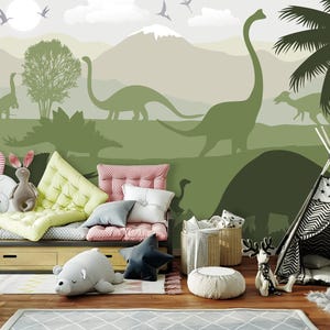Dinosaur Wallpaper for Boy Nursery Removable / Large Jurassic World Wall Mural Kids Bedroom / Playroom Wallpaper with Mountain Decor image 3