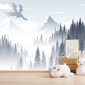 Ombre Mountain Wallpaper Kids Playroom Removable, Dragon Wall Mural ...