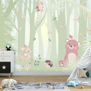 Woodland Wallpaper Kids Nursery Forest Animals Wall Mural - Etsy