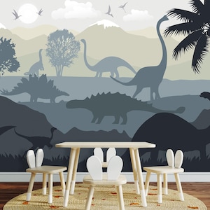 Dark Dinosaur Wallpaper Baby Boy Nursery Removable Large Dino Jurassic World Wall Mural Kids Bedroom Playroom Mountain Decor Jungle