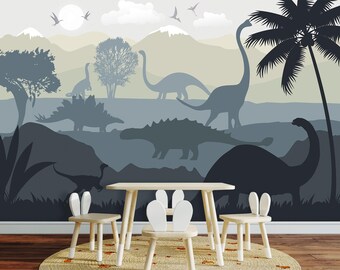 Dark Dinosaur Wallpaper Baby Boy Nursery Removable Large Dino Jurassic World Wall Mural Kids Bedroom Playroom Mountain Decor Jungle