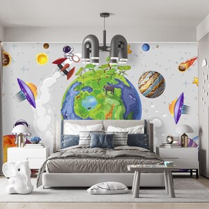 Planets Wallpaper Nursery Removable, Galaxy Wallpaper Peel and Stick, Outer Space Wallpaper Kids, Solar System, Stars