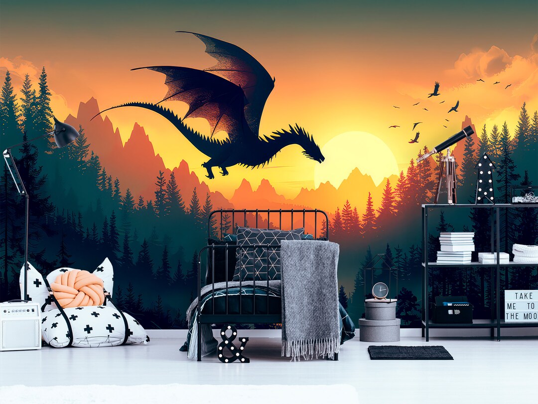 Dragon Wallpaper Peel and Stick Bedroom, Mountain Wall Paper Mural ...
