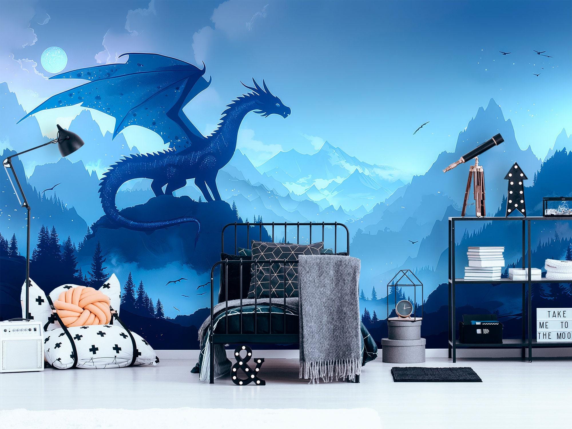 Dragon Wallpaper Peel and Stick Toddler Bedroom, Mountains Landscape ...