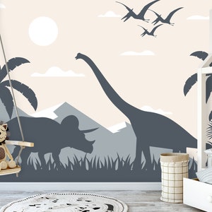 Soft Pastel Wallpaper for Baby Nursery Large Dinosaur Jurassic World Wall Mural Bedroom Brontosaurus Triceratops Wall Art Kids Peel & Stick