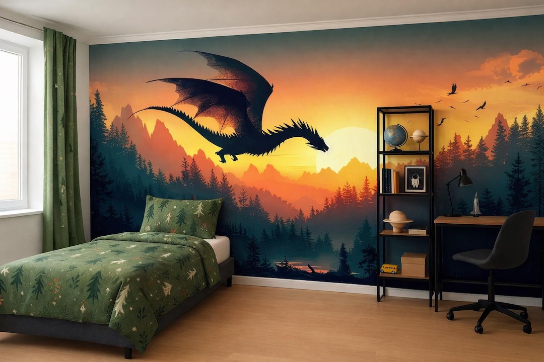 Dragon Wallpaper Peel and Stick Bedroom, Mountain Wall Paper Mural ...