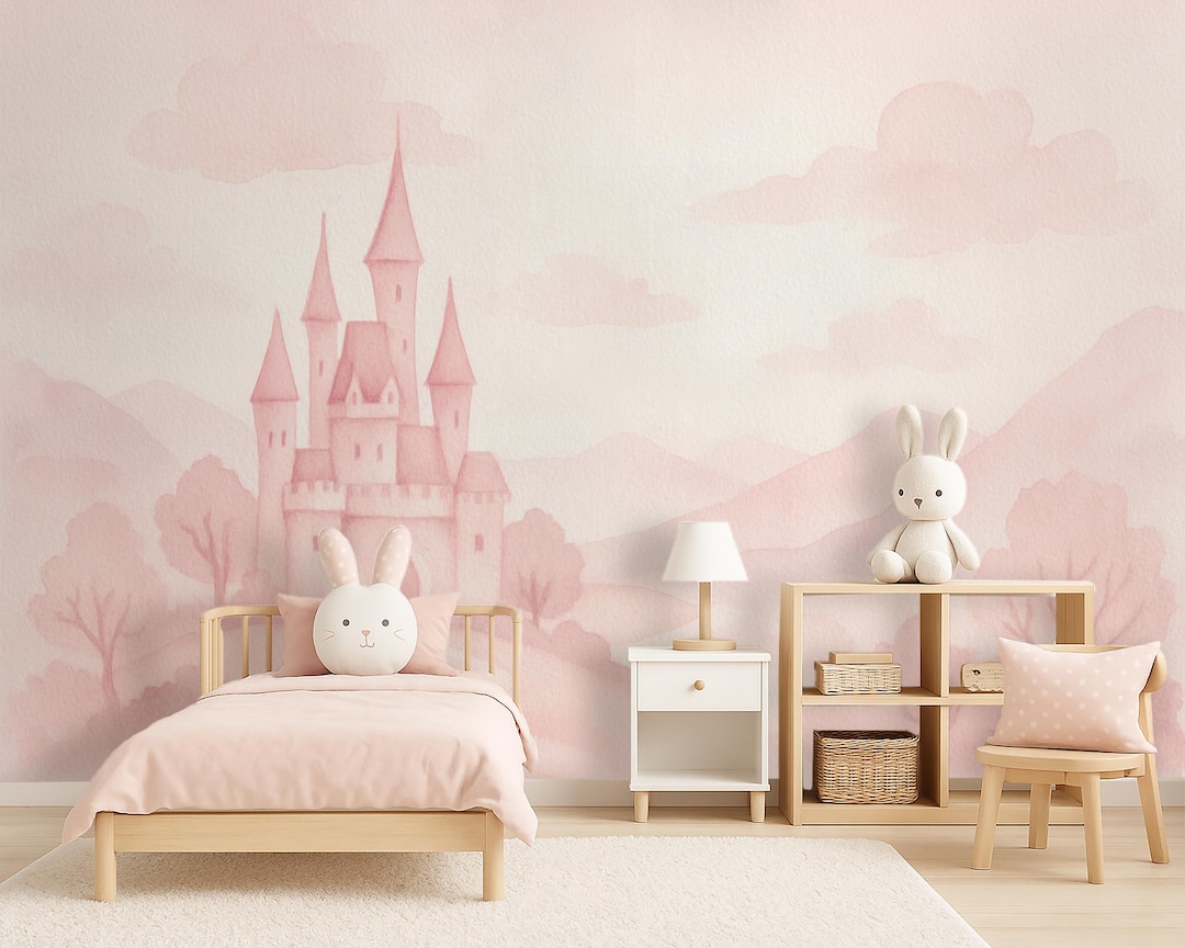 Princess Castle Wallpaper Peel and Stick Nursery Girl Pink, Fairy Tale ...