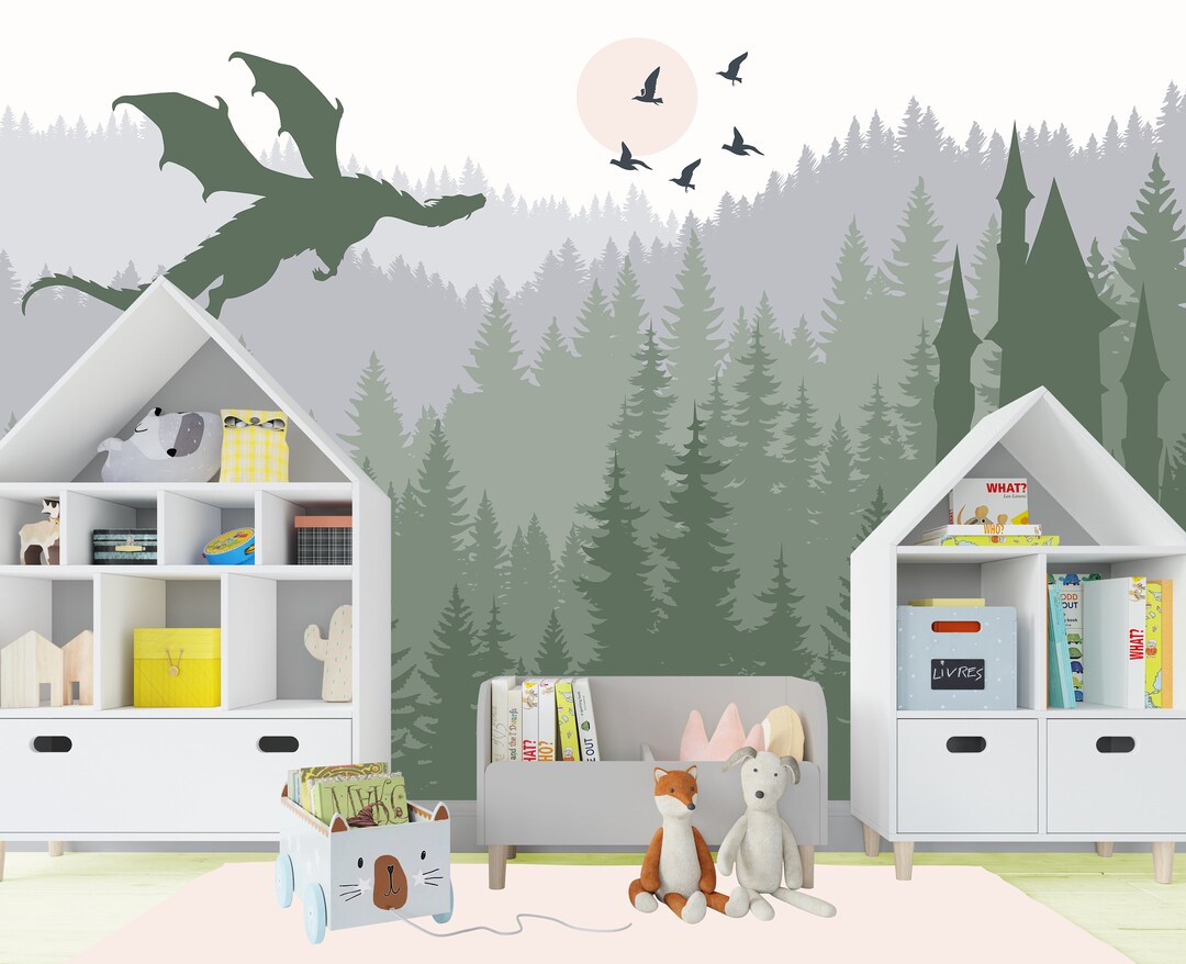 Dragon Wallpaper Mural Kids Room Removable, Mountainwallpaper Peel ...