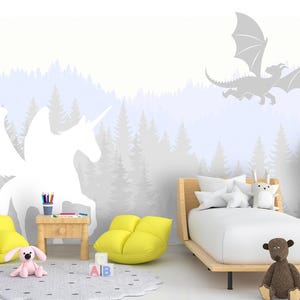 Dragon Wallpaper Peel and Stick Bedroom Grey Purple Ombre Mountains Landscape Wallpaper Mural  Removable, Forest Wall paper Nursery Adhesive