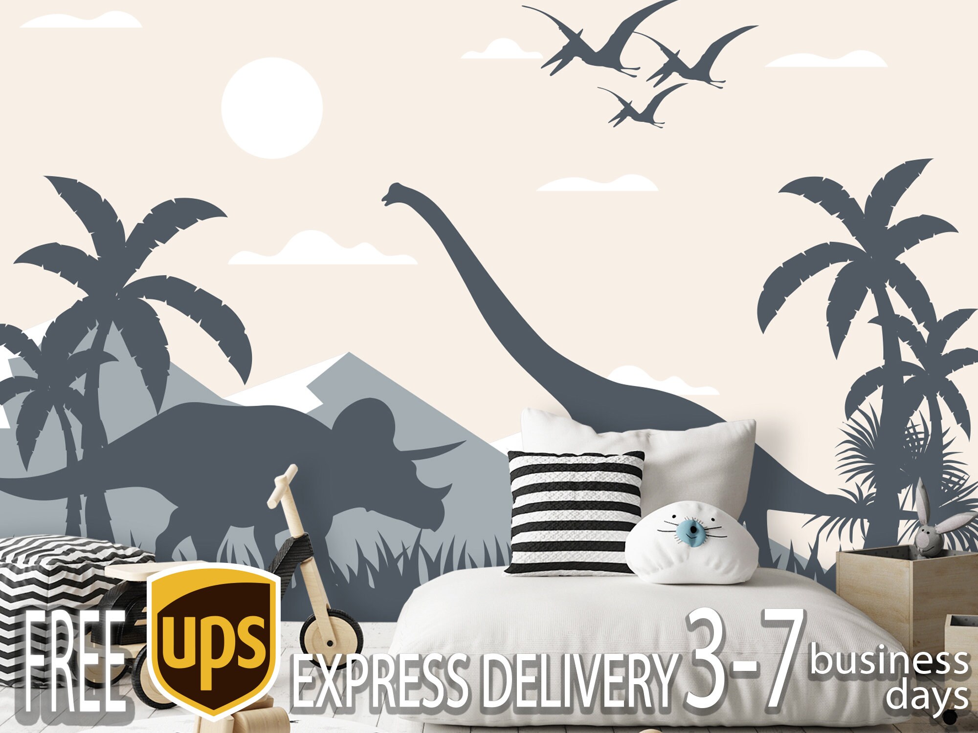 Large Dinosaur Wallpaper Peel and Stick Baby Room / Pastel | Etsy