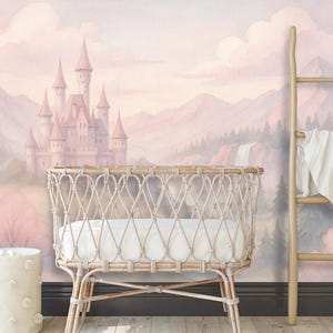Fairy Tale Castle Wallpaper Peel and Stick, Soft Pink Wall Mural for ...