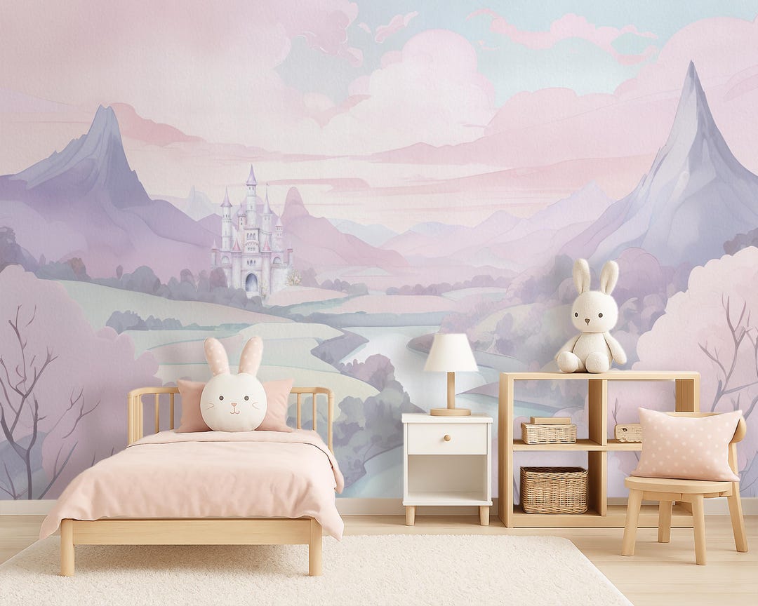 Princess Castle Peel and Stick Wallpaper Pink Little Girl Room ...