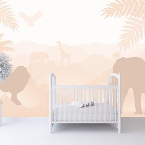 Jungle Animals Wallpaper Mural Nursery  / Ombre Mountain Wall Mural / Safari Wallpaper Bedroom Peel & Stick Removable / Safari Art Adhesive