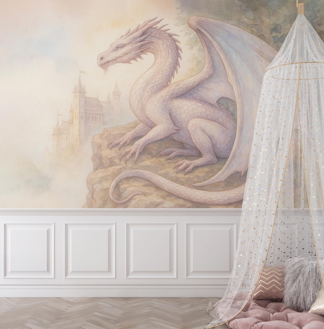 Dragon Wallpaper Peel and Stick Toddler Bedroom Magic Castle Wallpaper ...
