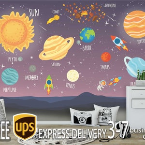 Galaxy Wallpaper Peel and Stick, Planets Wallpaper Boys Room Removable, Outer Space Wallpaper Kids, Solar System, Stars Eco Wall Paper UO68