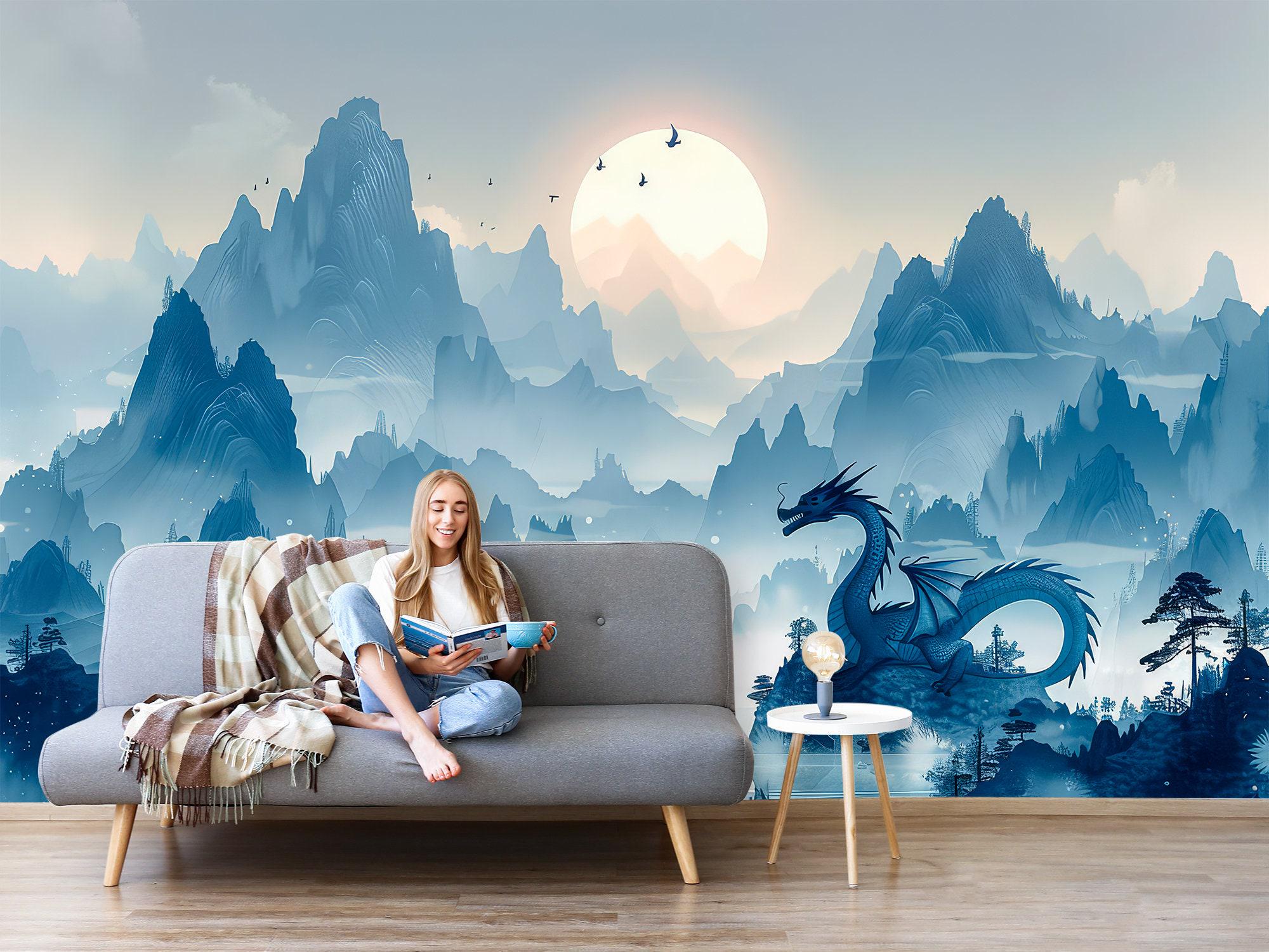 Dragon Wallpaper Peel and Stick Living Room, Mountains Landscape ...