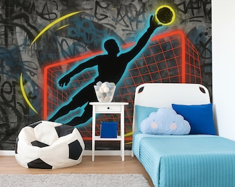 Sporty Teen Room Wallpaper  Football Basketball Graffiti Wall Mural for Boy Bedroom Playroom Peel and Stick Sports Decor Athletic Wall Art