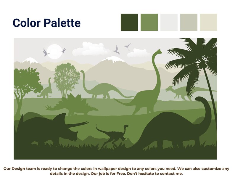 Dinosaur Wallpaper for Boy Nursery Removable / Large Jurassic World Wall Mural Kids Bedroom / Playroom Wallpaper with Mountain Decor image 5